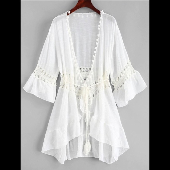 Zaful Other - Pom-Pom Crochet Panel Beach Dress